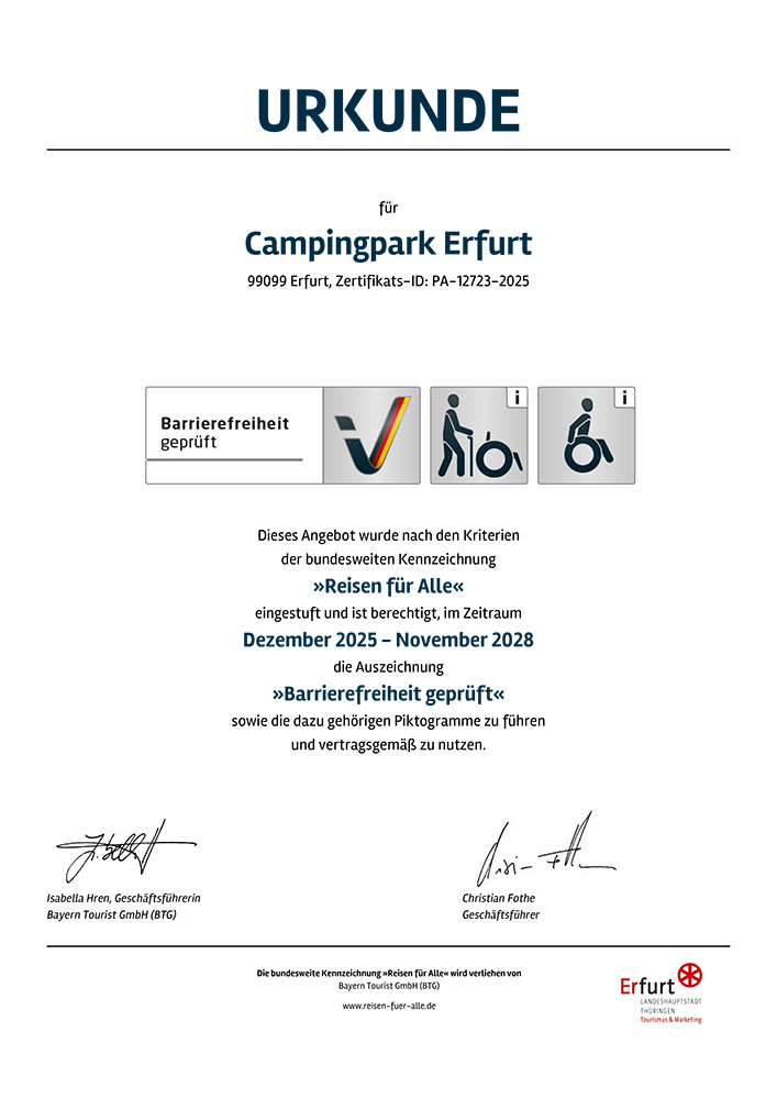 Campingpark Erfurt Auszeichnungen 